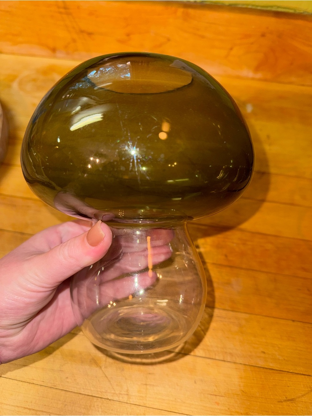 Glass Mushroom Decorative Vase in Olive Green - Picture 4 of 5